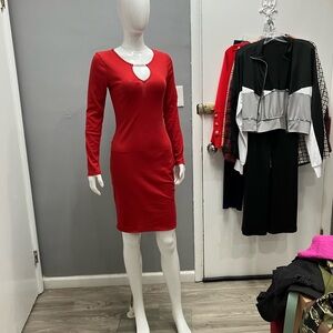 Women's Red Long-Sleeve Keyhole Bodycon Dress